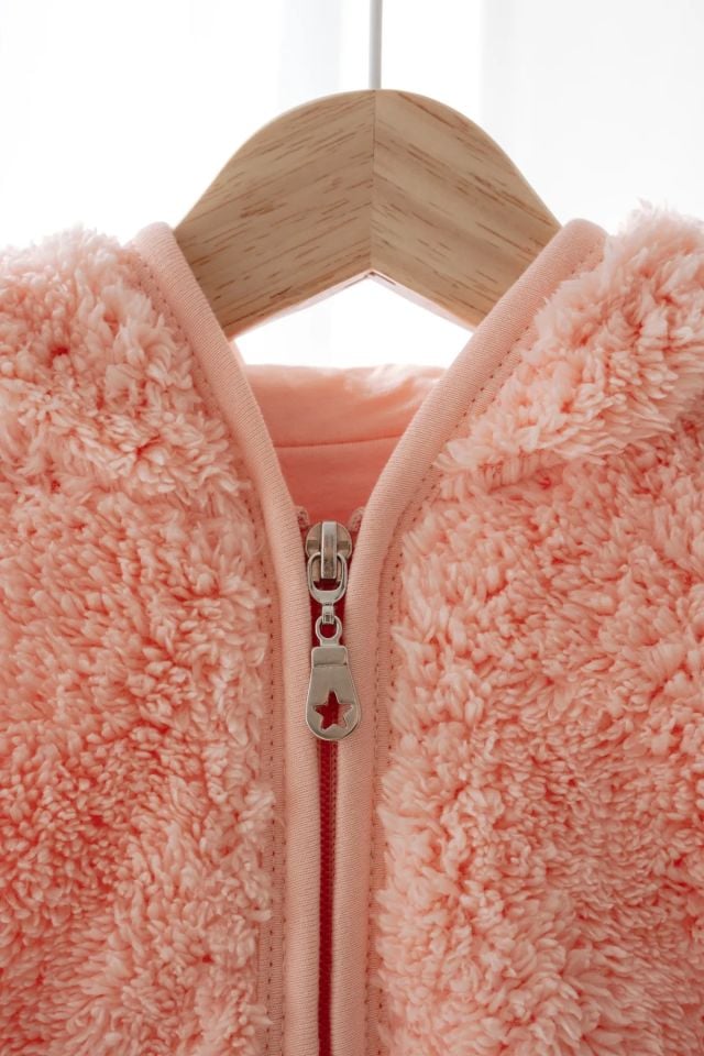 Kapüşonlu Teddy Çocuk Yelek Astarlı Pembe