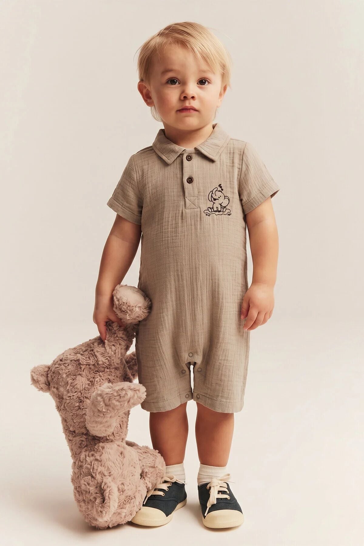 %100 Organik Pamuk Muslin Kumaş Kısa Paça Tulum Kız-Erkek Bebek