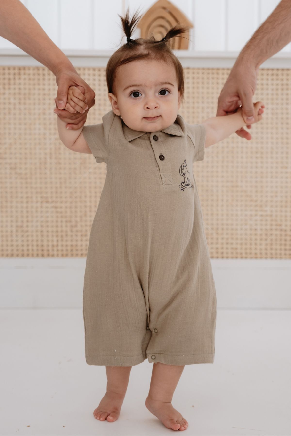 %100 Organik Pamuk Muslin Kumaş Kısa Paça Tulum Kız-Erkek Bebek