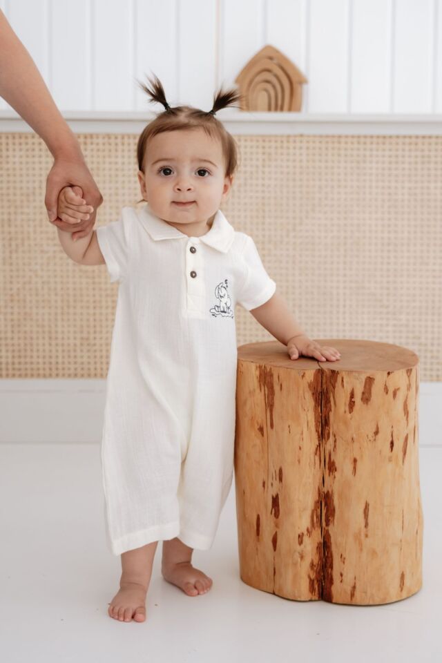 %100 Organik Pamuk Muslin Kumaş Kısa Paça Tulum Kız-Erkek Bebek