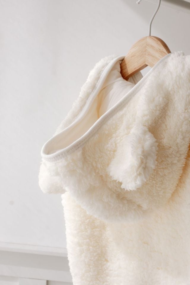 Kapüşonlu Teddy Çocuk Yelek Astarlı Ekru