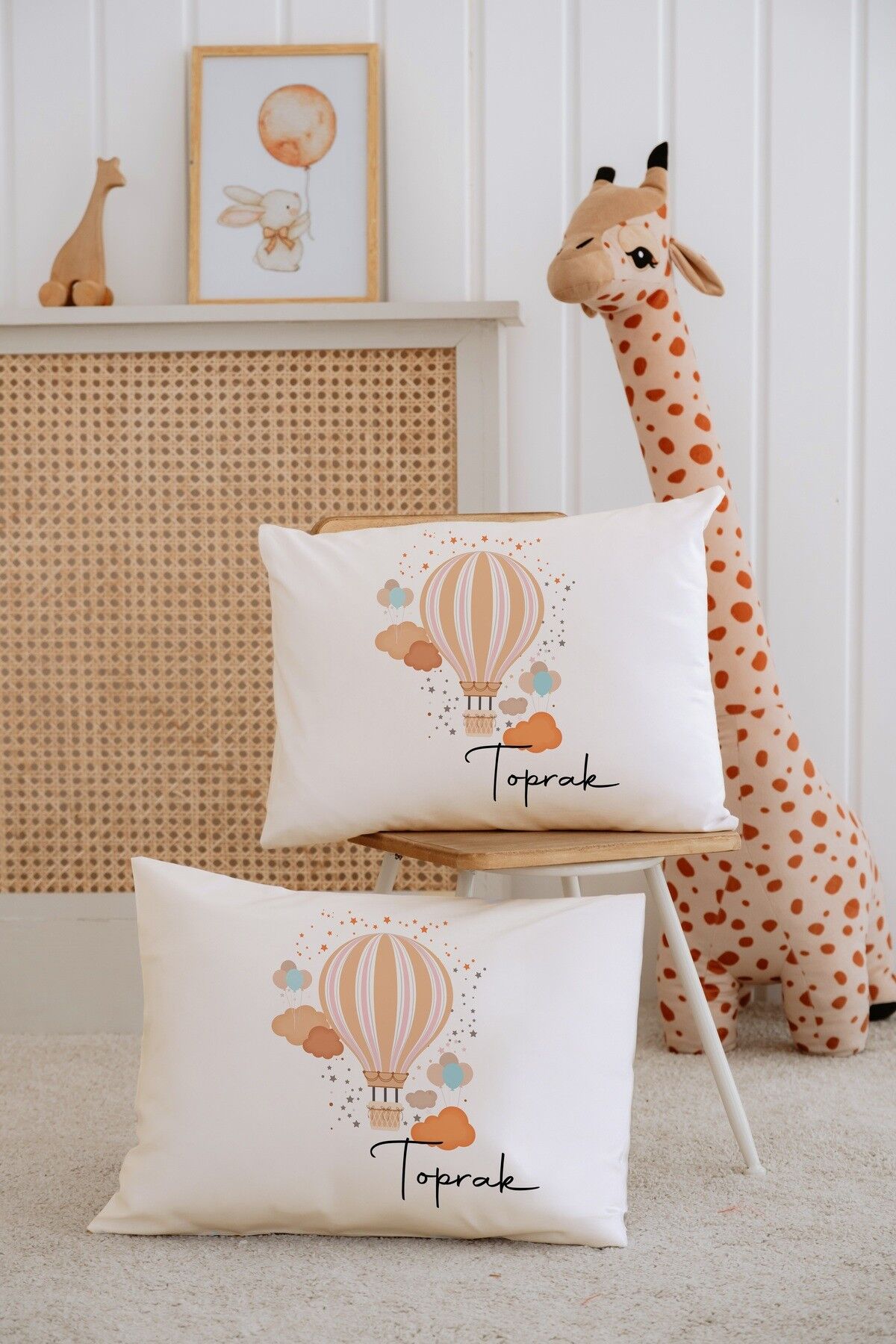 %100 Pamuk İsme Özel 2li Ekru Bebek Yastık Kılıfı 35x45 cm-Balon