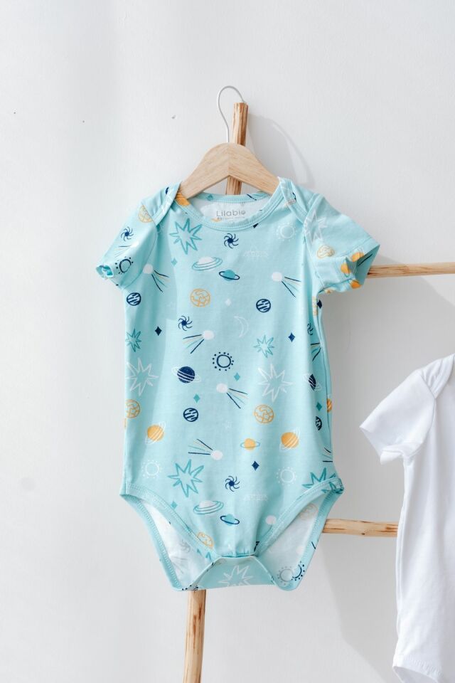 %100 Pamuk 2li Kısa Kollu Bebek Body Uzay 0-3 AY - Renkli