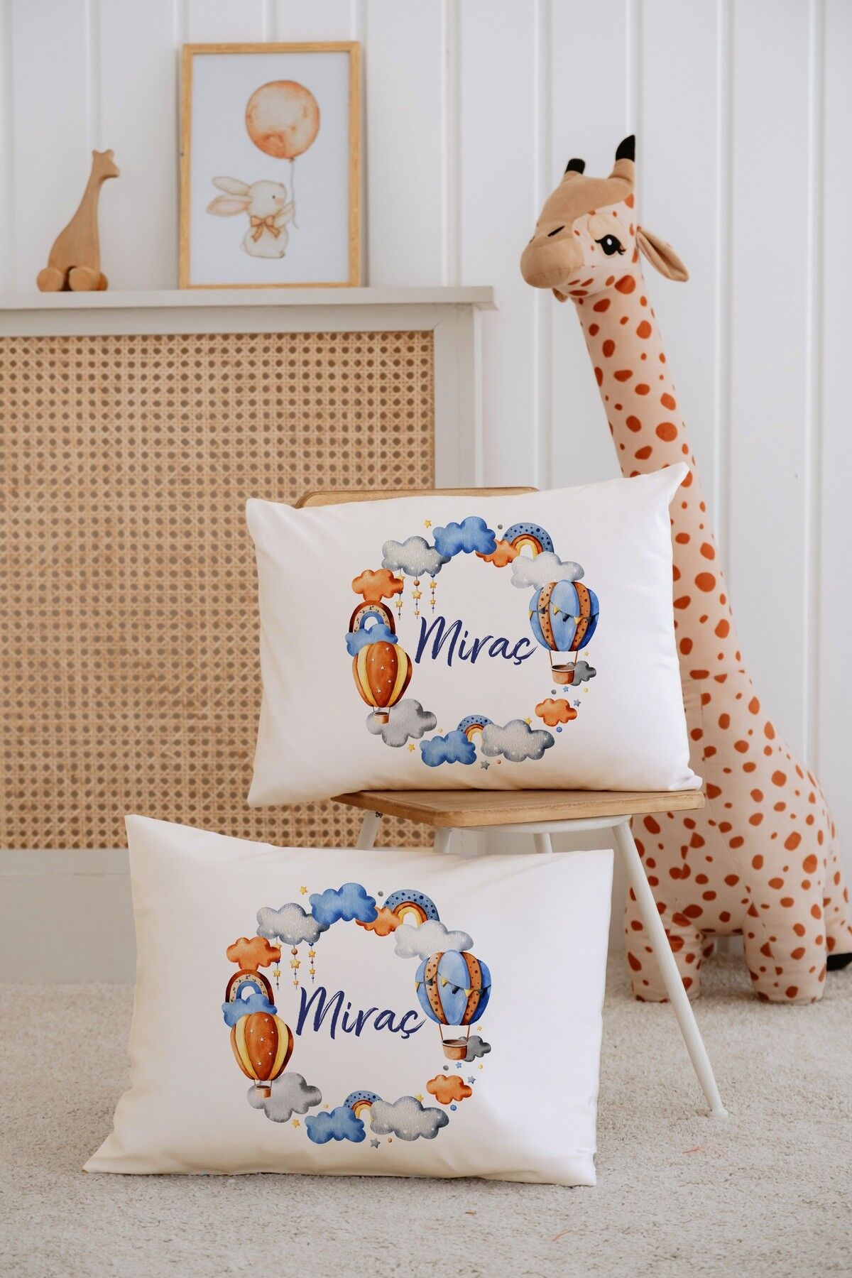 %100 Pamuk İsme Özel 2li Ekru Bebek Yastık Kılıfı 35x45 cm-Balon