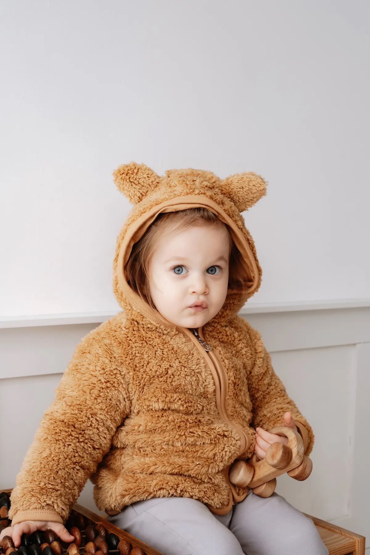 Kahverengi Fermuarlı Teddy Kulaklı Astarlı Hırka Ceket