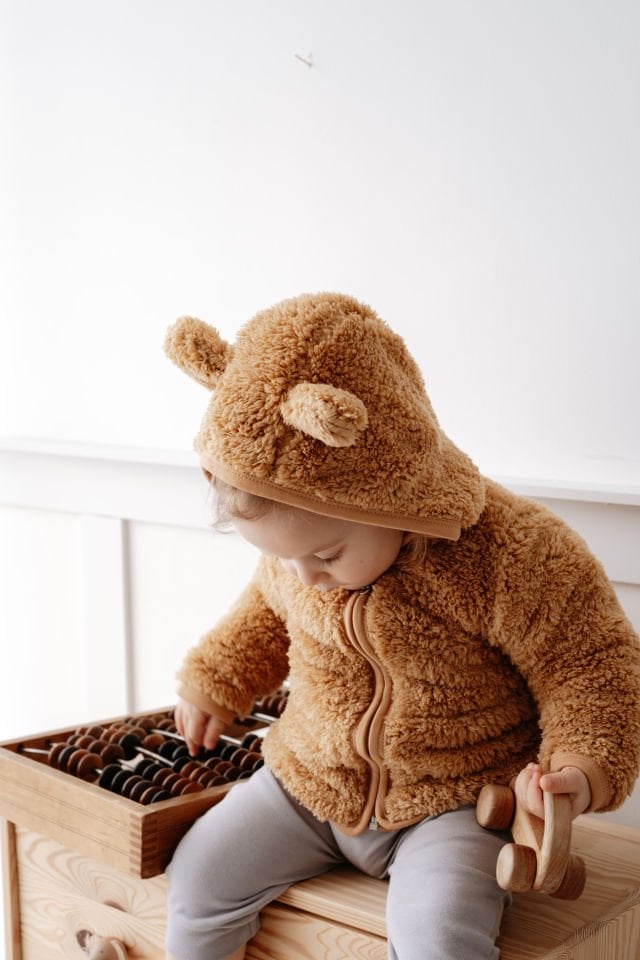 Kahverengi Fermuarlı Teddy Kulaklı Astarlı Hırka Ceket
