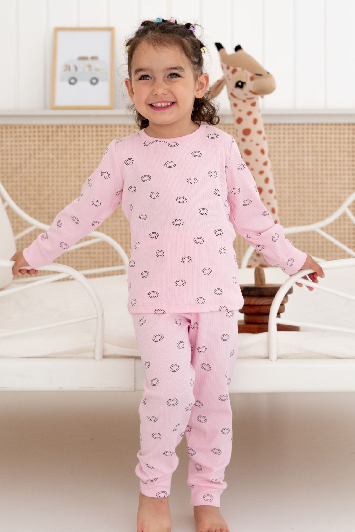 %100 Pamuk Desenli Kız Çocuk Pijama Takımı 5 YAŞ - Pembe