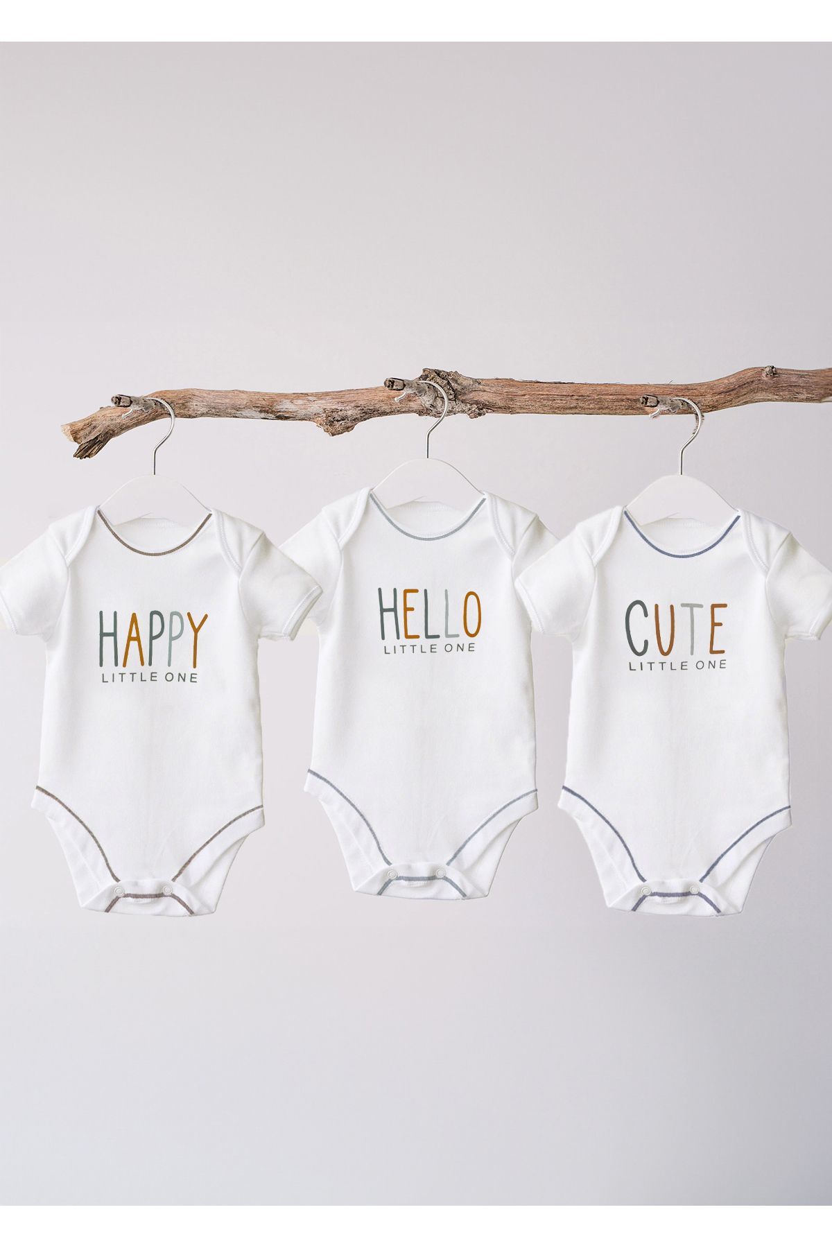 %100 Organik Pamuk 3lü Baskılı Kısa Kollu Bebek Body
