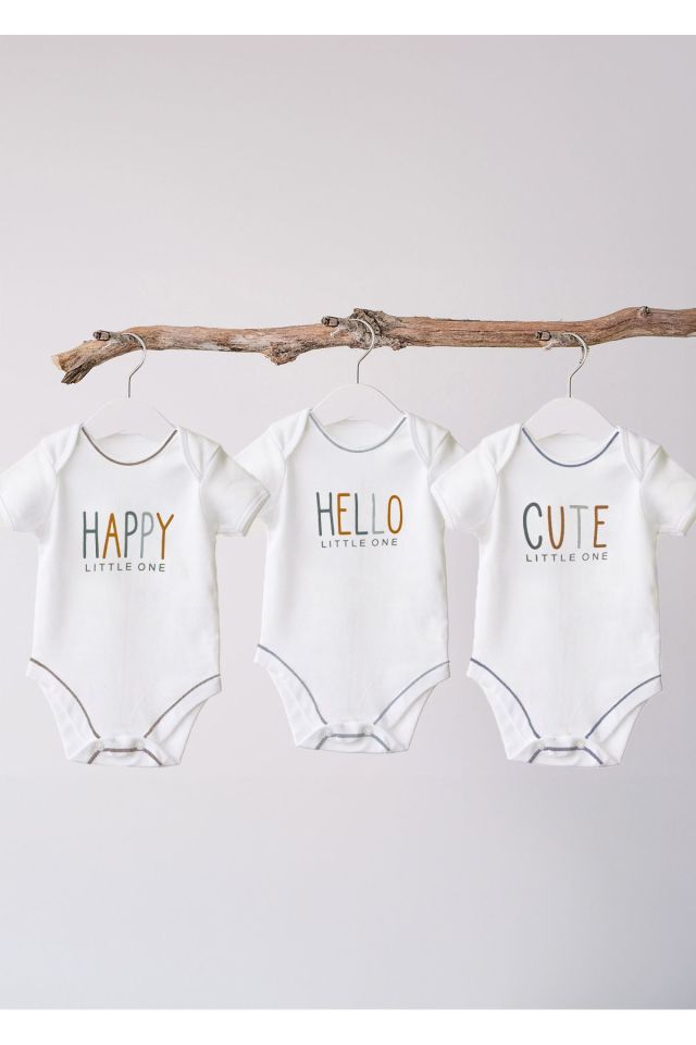 %100 Organik Pamuk 3lü Baskılı Kısa Kollu Bebek Body