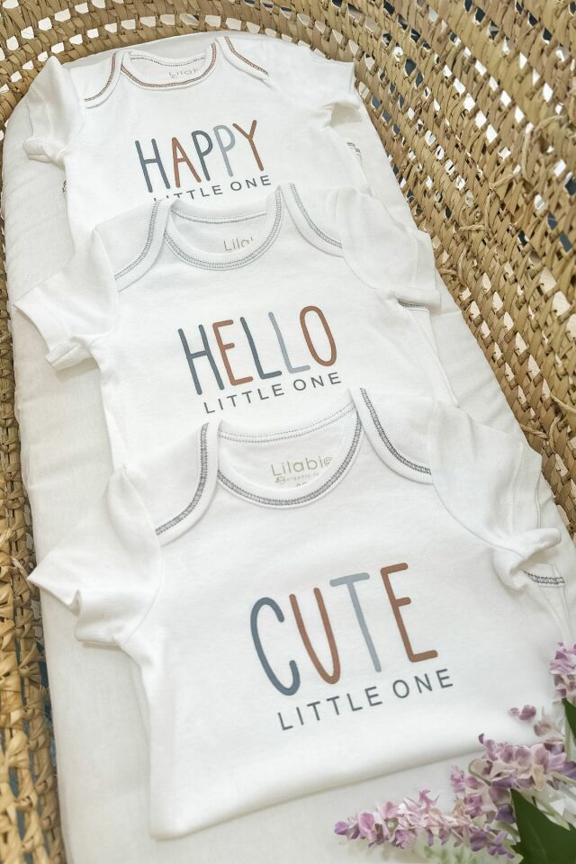 %100 Organik Pamuk 3lü Baskılı Kısa Kollu Bebek Body