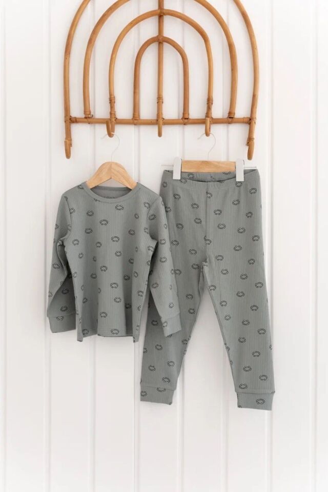 %100 Pamuk Desenli Kız Çocuk Pijama Takımı 5 YAŞ - Haki