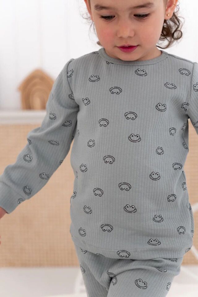 %100 Pamuk Desenli Kız Çocuk Pijama Takımı 1 Yaş - Haki