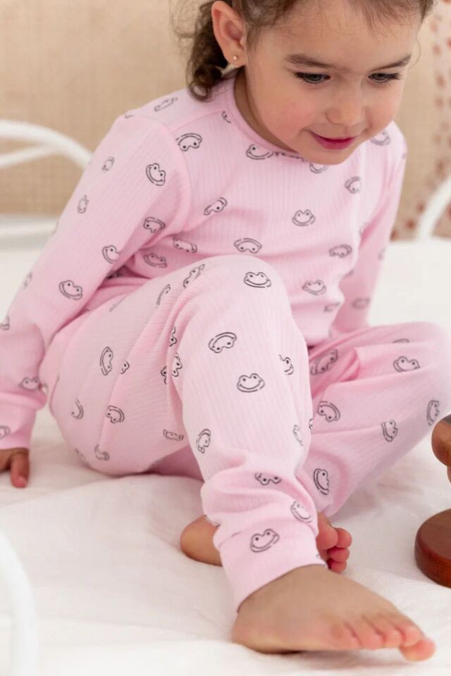 %100 Pamuk Desenli Kız Çocuk Pijama Takımı 3 YAŞ - Pembe
