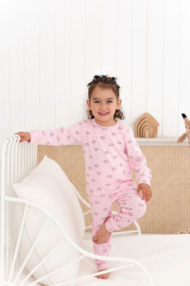 %100 Pamuk Desenli Kız Çocuk Pijama Takımı 3 YAŞ - Pembe