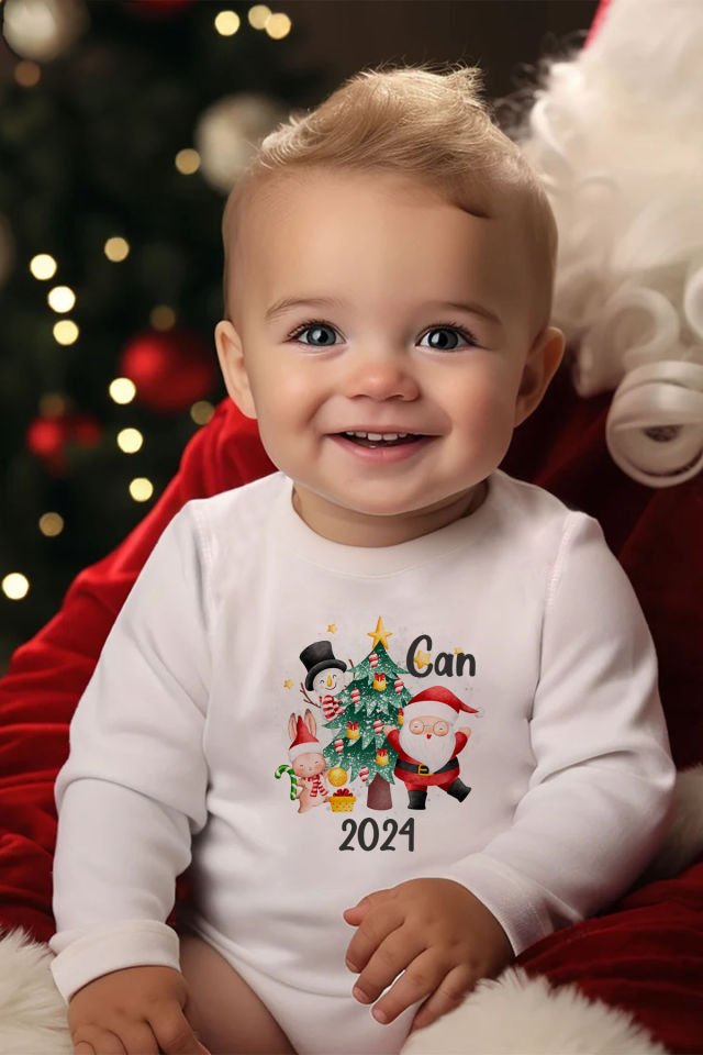 Liilabio %100 Organik Pamuk Uzun Kollu Yılbaşı Temalı Bebek Body Beyaz - 9 - 12 Ay