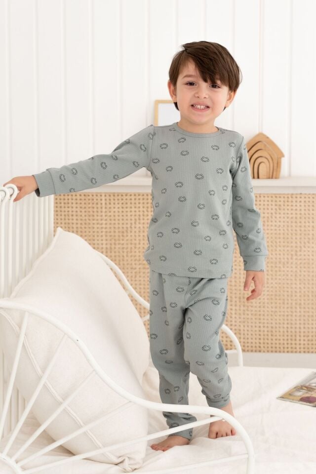 %100 Pamuk Desenli Erkek Çocuk Pijama Takımı