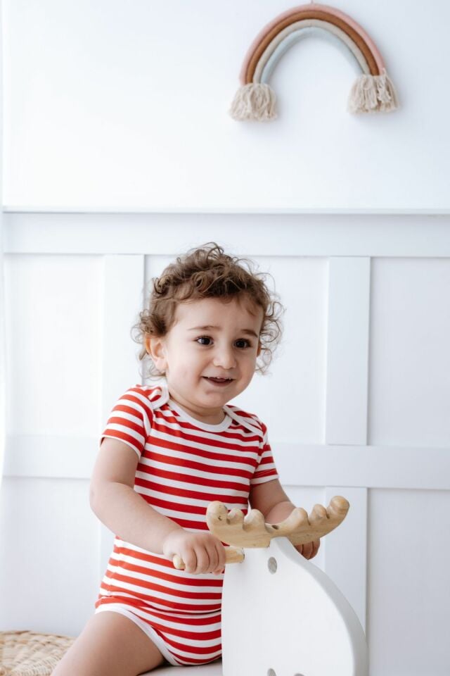 Kırmızı Çizgili %100 Pamuk 2li Kısa Kollu Bebek Body