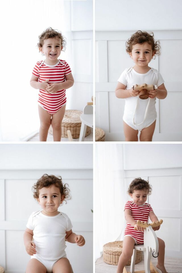 Kırmızı Çizgili %100 Pamuk 2li Kısa Kollu Bebek Body