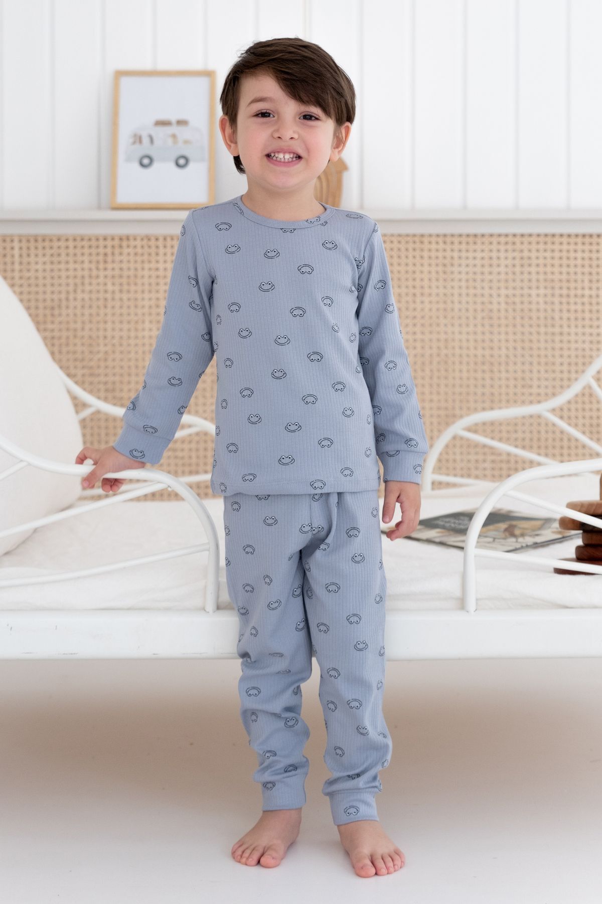 %100 Pamuk Desenli Erkek Çocuk Pijama Takımı 5 YAŞ - Mavi