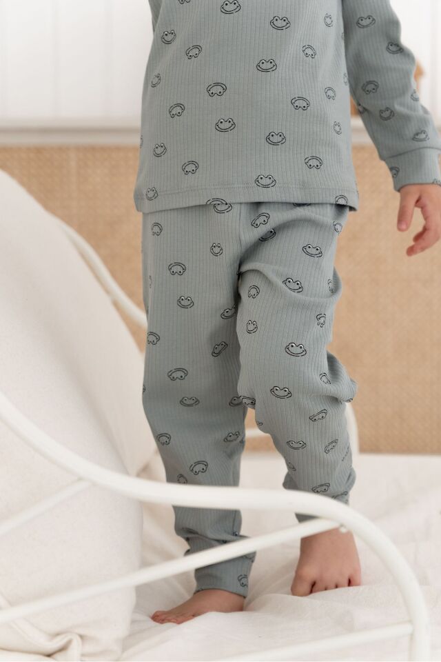 %100 Pamuk Desenli Erkek Çocuk Pijama Takımı 3 YAŞ - Haki