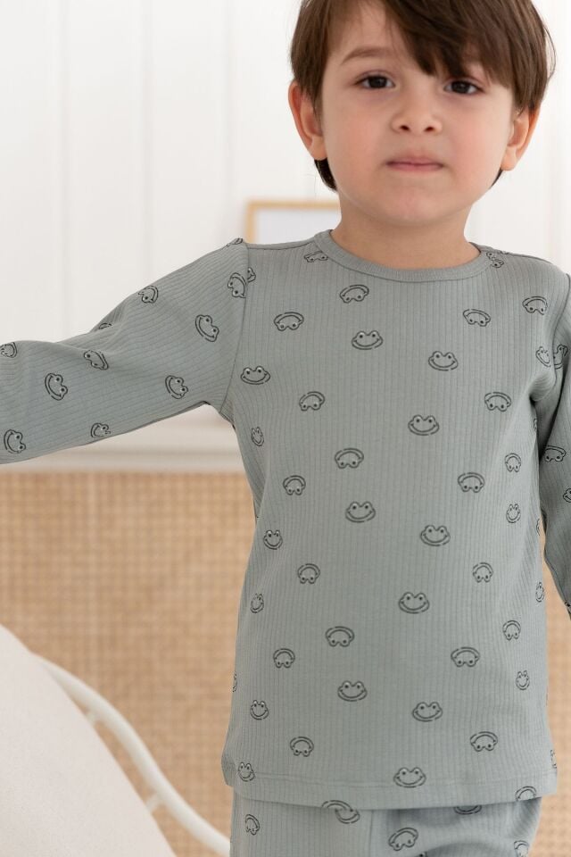 %100 Pamuk Desenli Erkek Çocuk Pijama Takımı 3 YAŞ - Haki