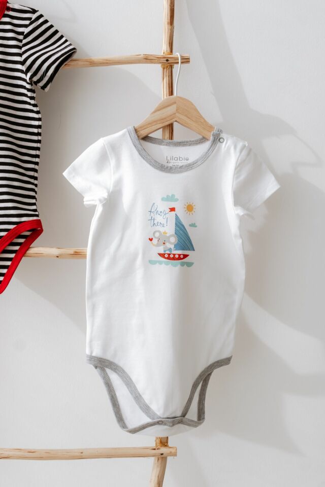 Siyah Çizgili %100 Pamuk 2li Kısa Kollu Bebek Body