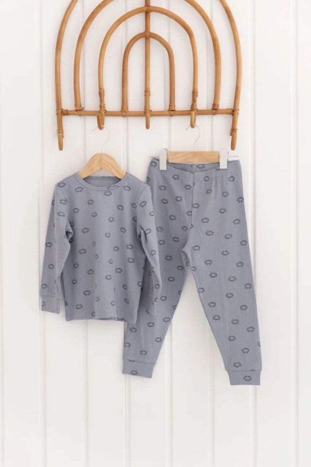 %100 Pamuk Desenli Erkek Çocuk Pijama Takımı 1 Yaş - Mavi