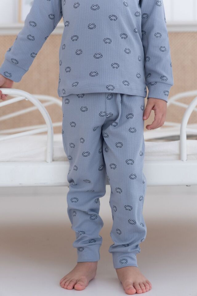 %100 Pamuk Desenli Erkek Çocuk Pijama Takımı 1 Yaş - Mavi