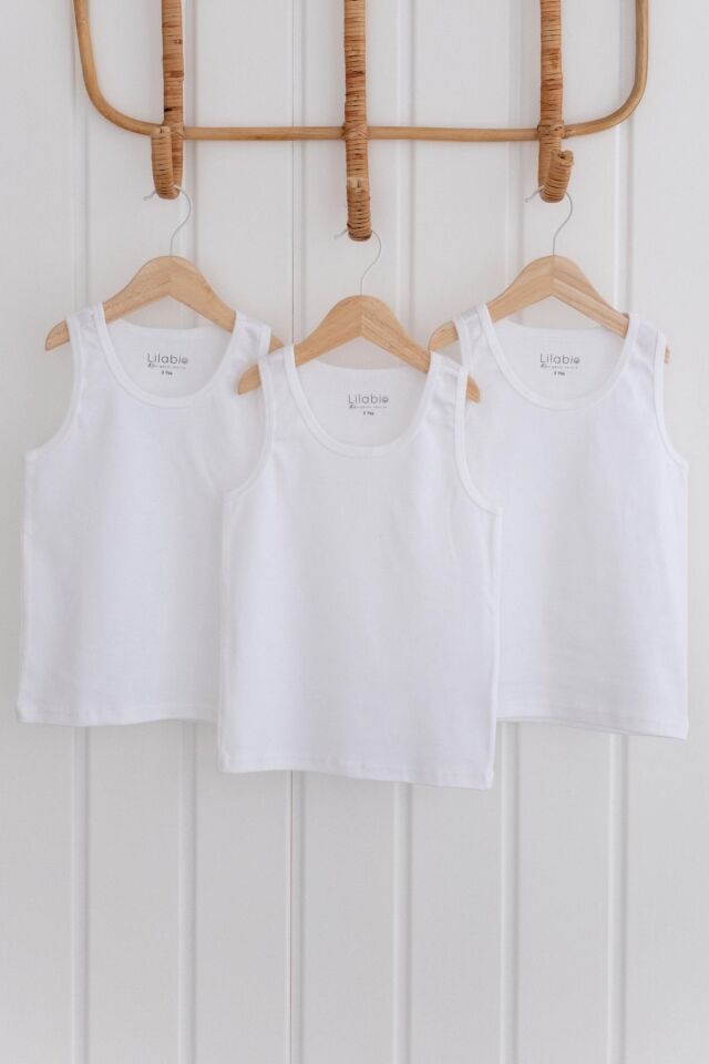 %100 Pamuk 3lü Erkek Çocuk Beyaz Atlet 7 Yaş - Beyaz