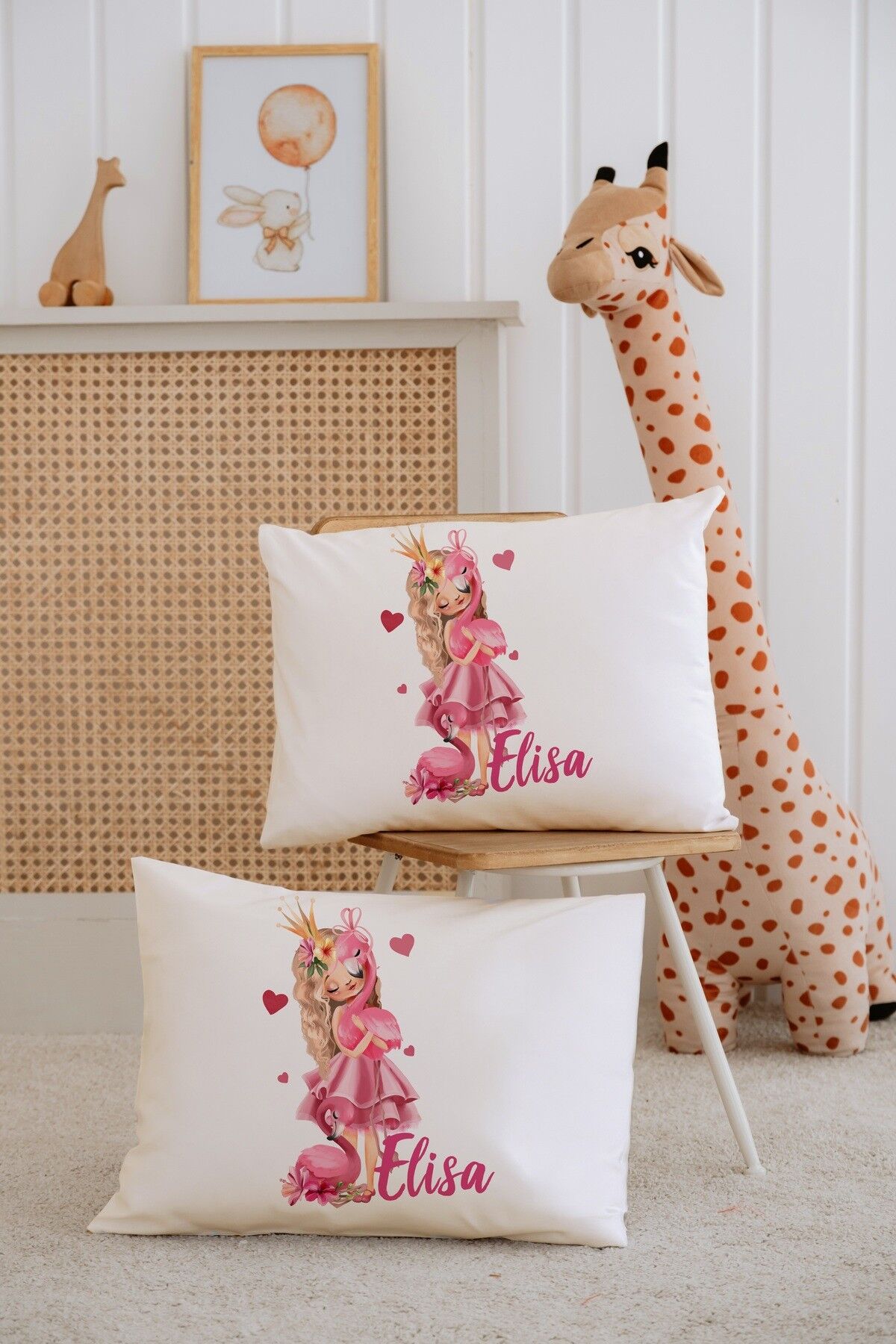 %100 Pamuk İsme Özel 2li Ekru Bebek Yastık Kılıfı 35x45 cm-Prenses