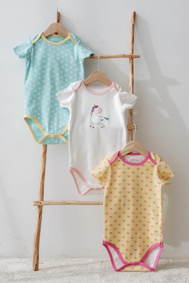 %100 Pamuk 3lü Kısa Kollu Bebek Body Unicorn