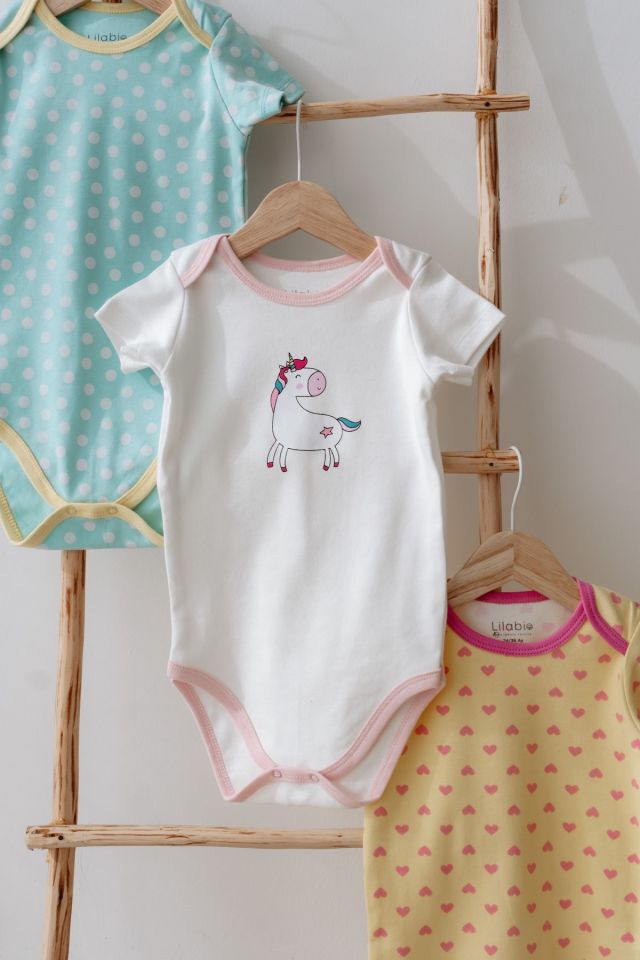 %100 Pamuk 3lü Kısa Kollu Bebek Body Unicorn