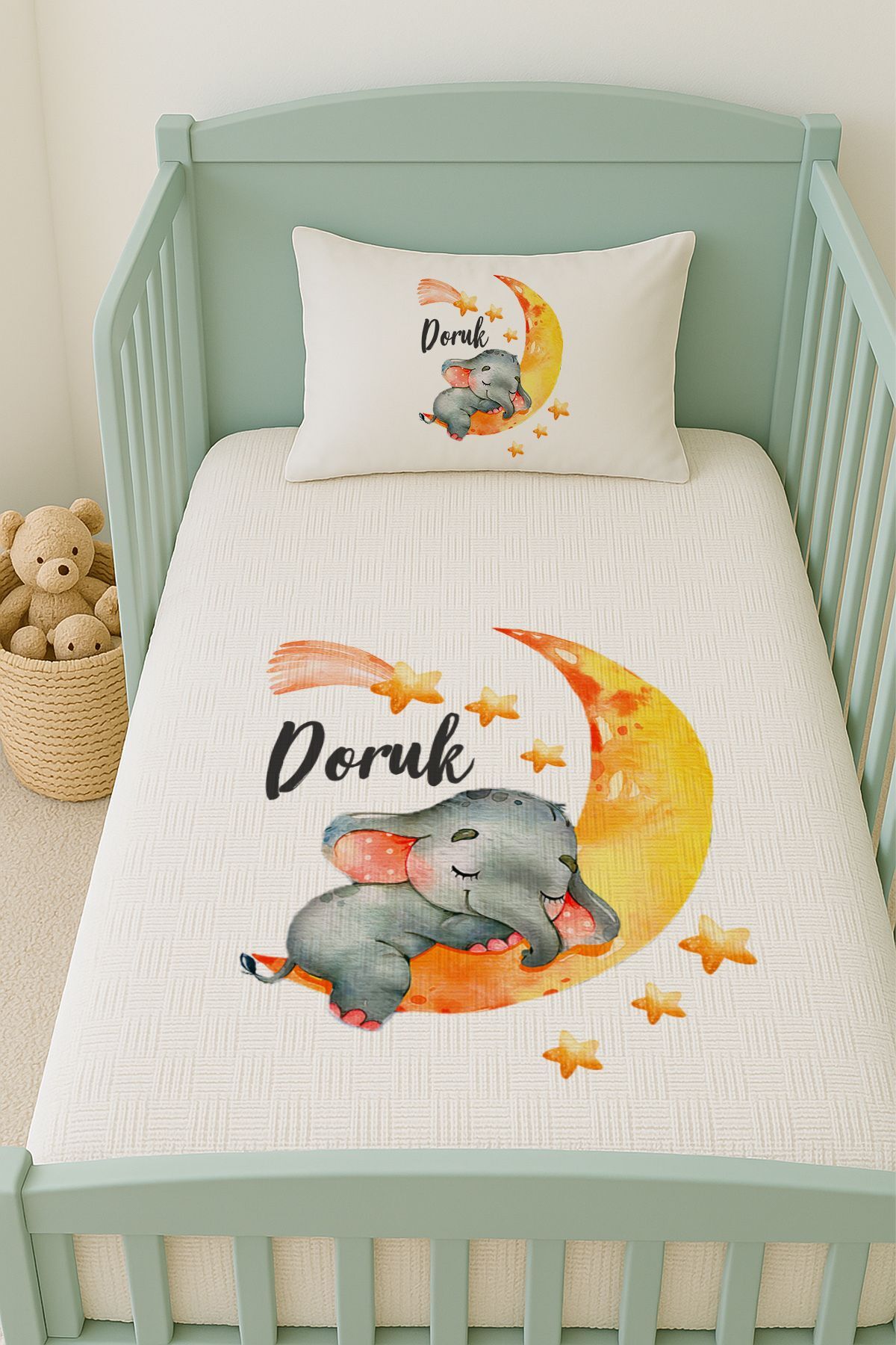 İsme Özel (100x150cm) Pike Seti Uykucu Fil
