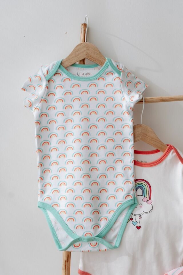 %100 Pamuk 3lü Kısa Kollu Bebek Body Gökkuşağı
