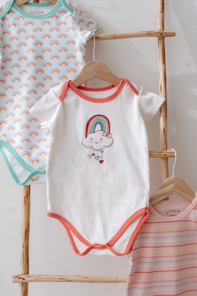 %100 Pamuk 3lü Kısa Kollu Bebek Body Gökkuşağı
