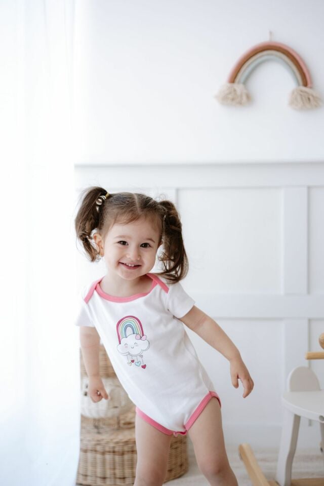 %100 Pamuk 3lü Kısa Kollu Bebek Body Gökkuşağı