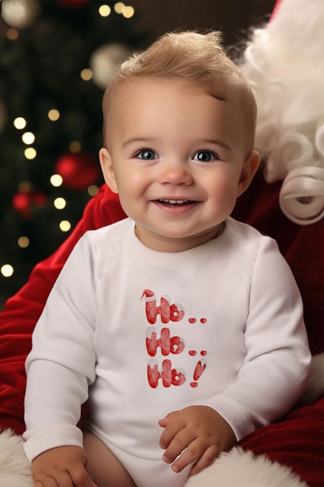 Liilabio %100 Organik Pamuk Uzun Kollu Yılbaşı Temalı Bebek Body Beyaz - 12-18 AY