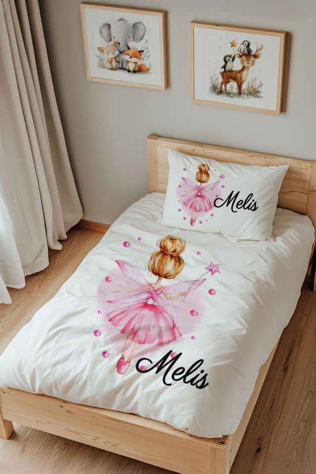 İsme Özel Tek Kişilik  Çocuk Nevresim Takımı (160x220 cm) Pembeli Balerin