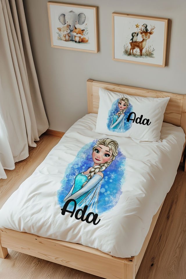 İsme Özel Tek Kişilik %100 Pamuk Çocuk Nevresim Takımı (160x220 cm) Elsa