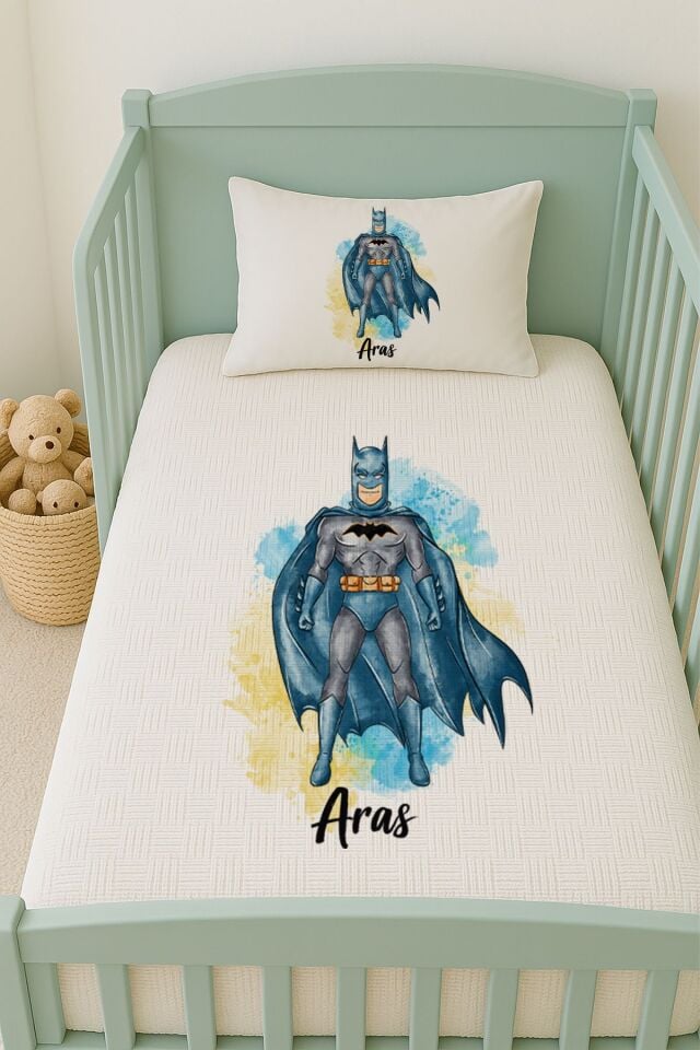 %100 Pamuk İsme Özel İsimli 100x150 cm Pike Seti Batman
