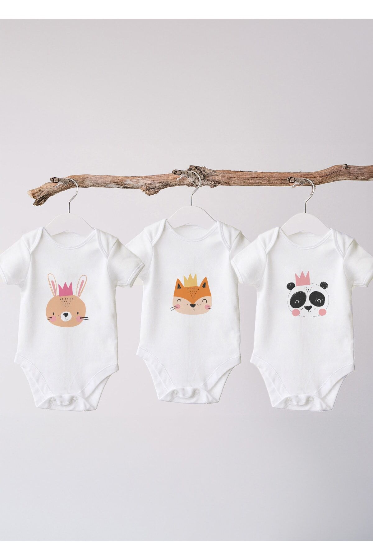 %100 Organik Pamuk 3lü Baskılı Kısa Kollu Bebek Body
