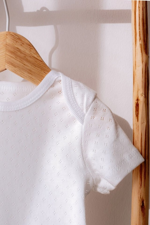 %100 Organik Pamuk 3lü Jakarlı Kısa Kollu Bebek Body Seti