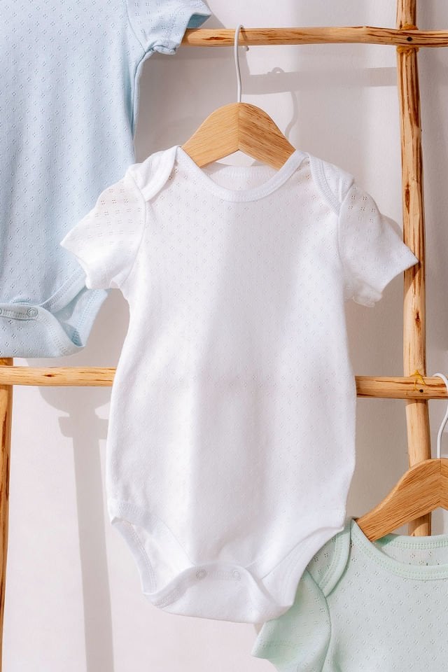 %100 Organik Pamuk 3lü Jakarlı Kısa Kollu Bebek Body Seti