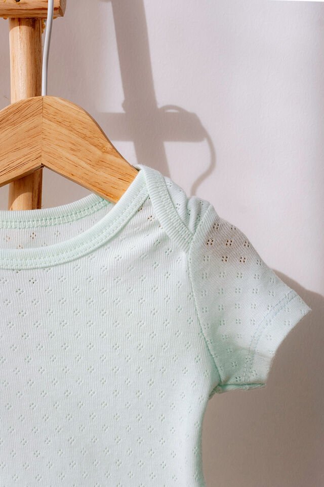 %100 Organik Pamuk 3lü Jakarlı Kısa Kollu Bebek Body Seti