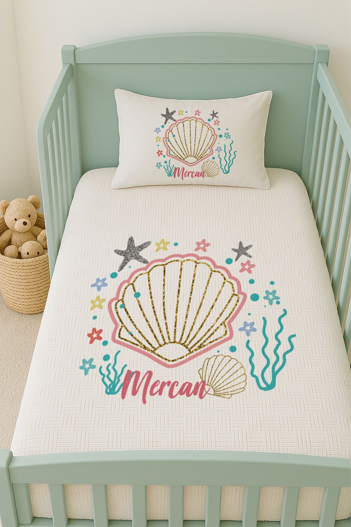 İsme Özel (100x150cm) Pike Seti Denizkabuğu