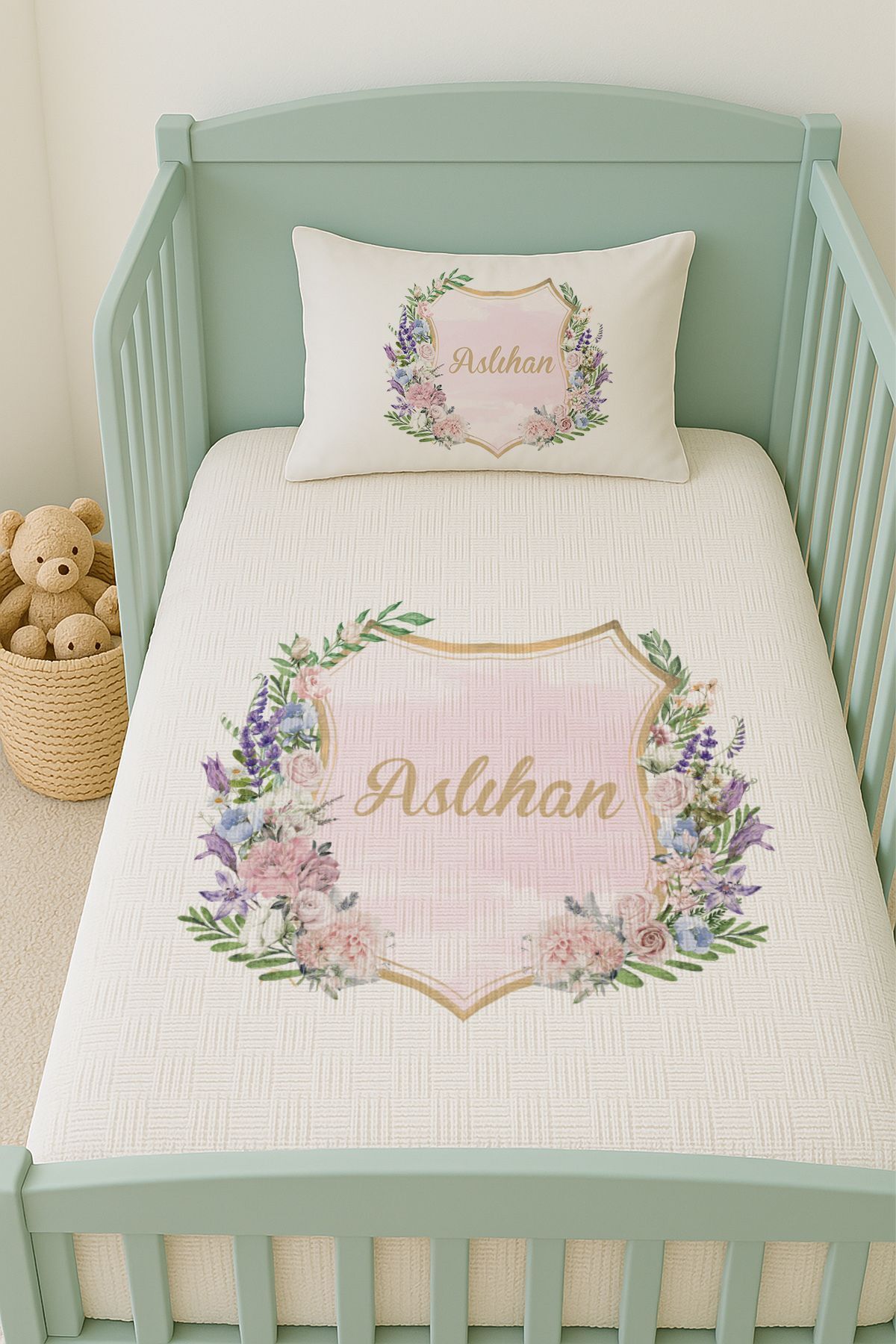 İsme Özel (100x150cm) Pike Seti Pembe Çiçek Tabelası