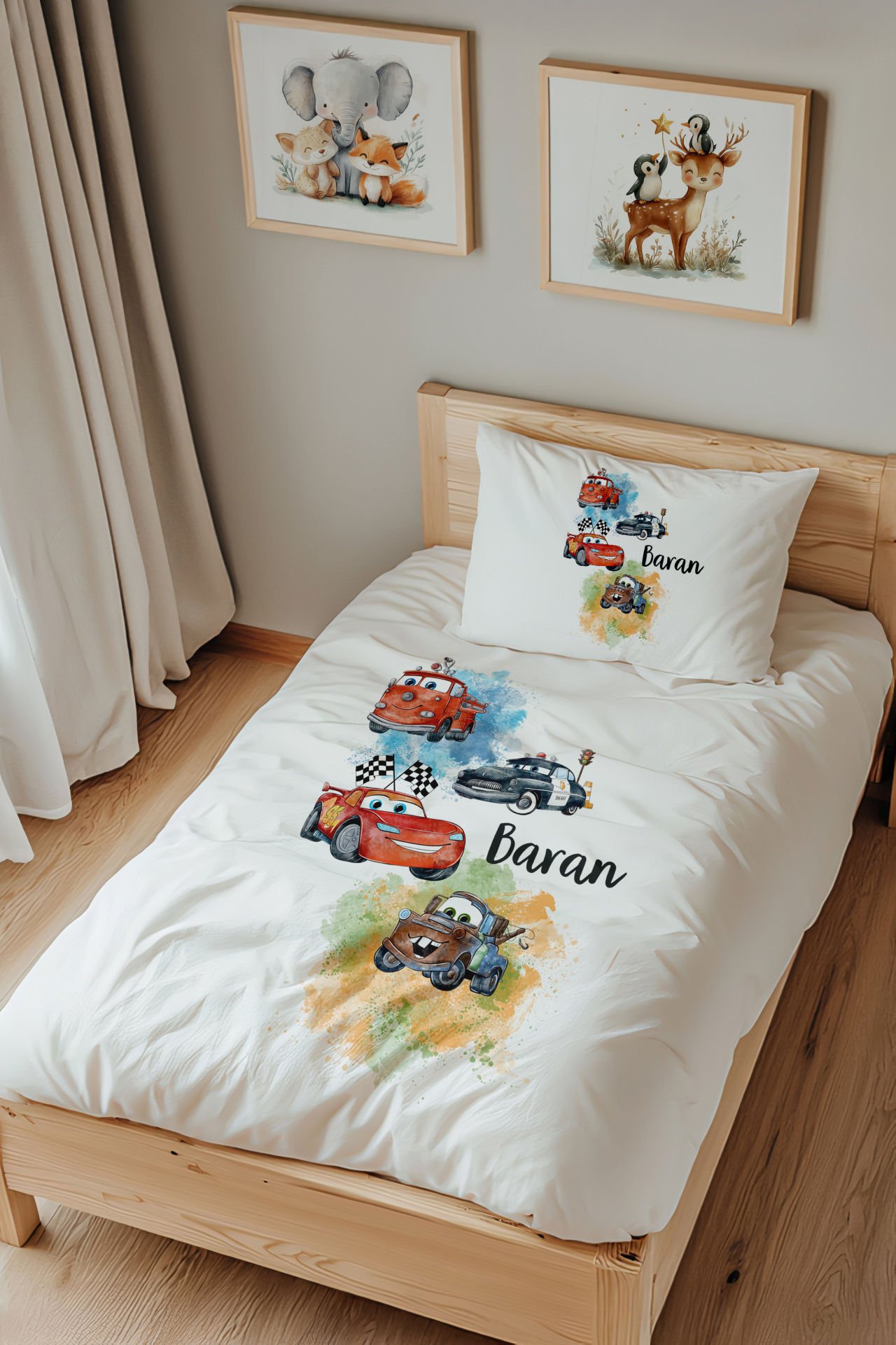 İsme Özel Tek Kişilik  Çocuk Nevresim Takımı (160x220 cm) Arabalar