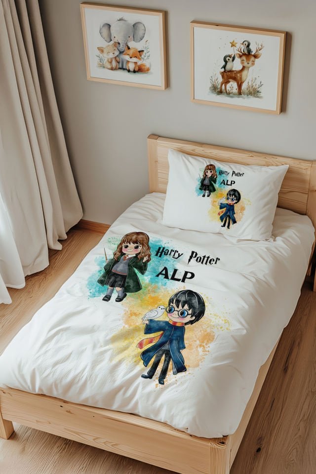 İsme Özel Tek Kişilik %100 Pamuk Çocuk Nevresim Takımı (160x220 cm) Harry Potter