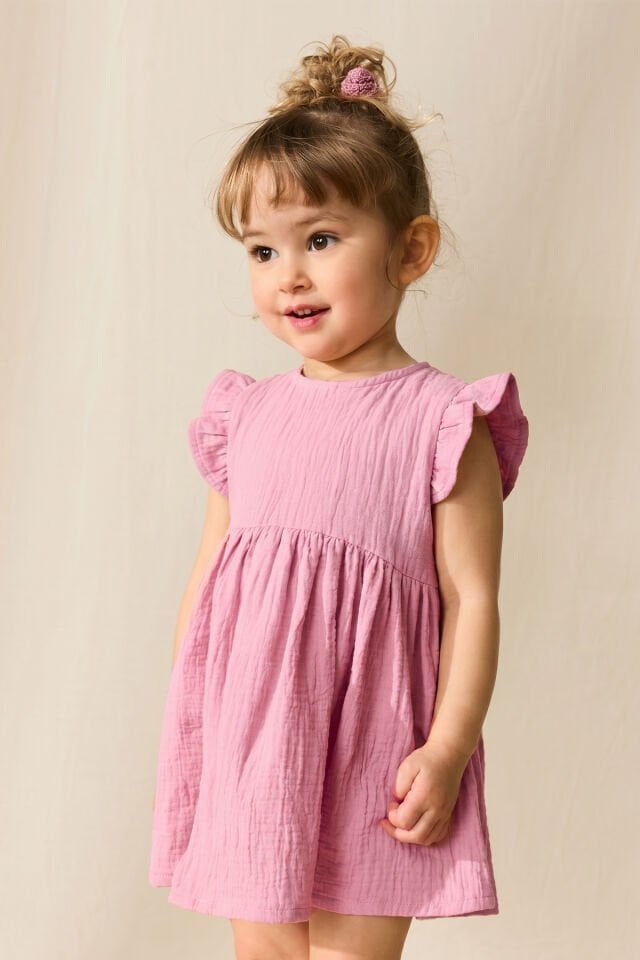 %100 Pamuk Müslin Bebek Zıbın Elbise Pembe