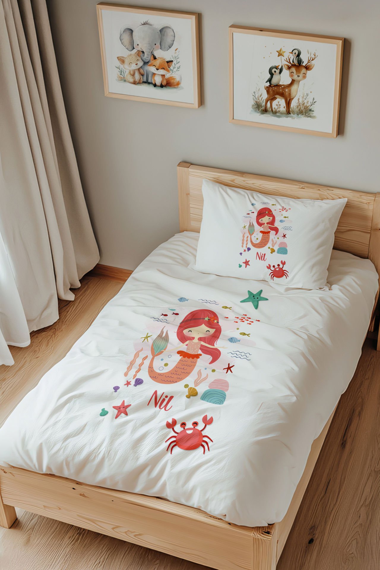 İsme Özel Tek Kişilik  Çocuk Nevresim Takımı (160x220 cm) Denizkızı